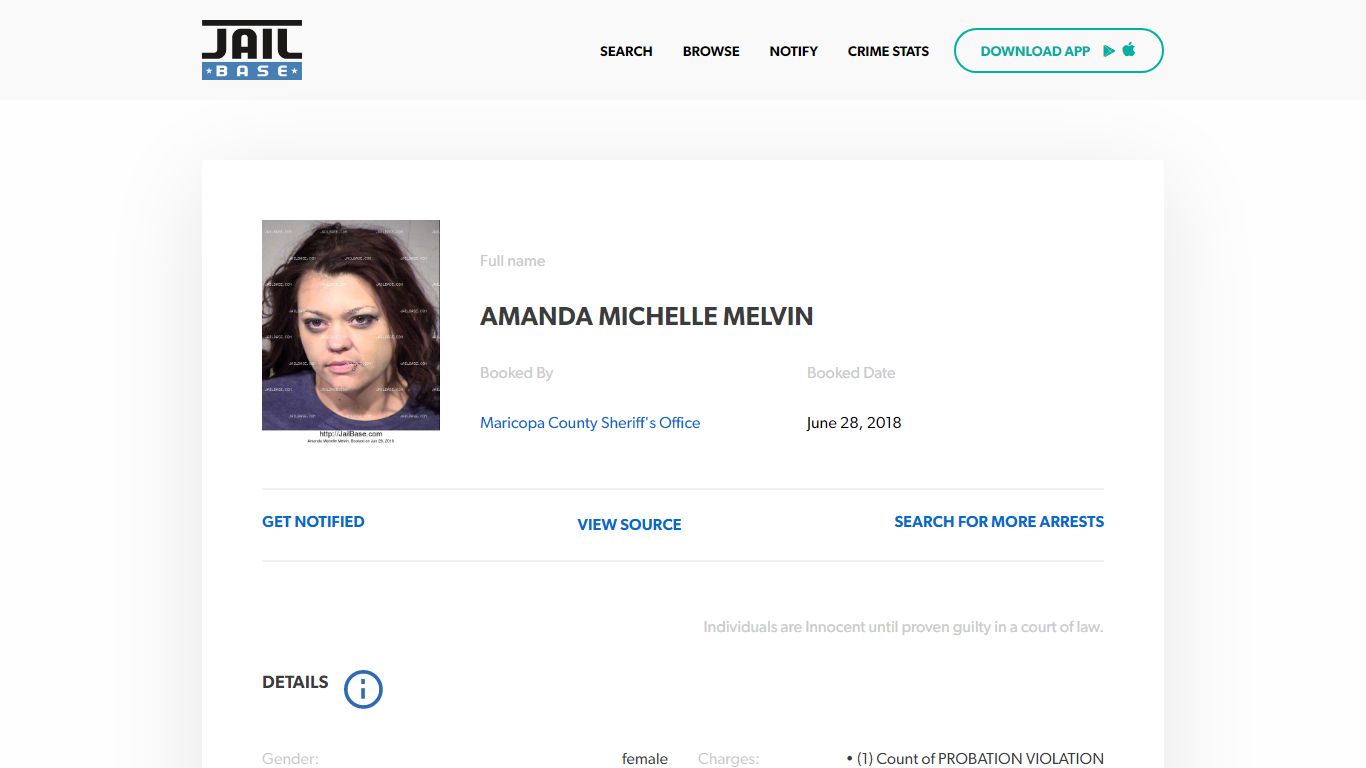 Amanda Michelle Melvin | Arrested on June 28, 2018 | JailBase